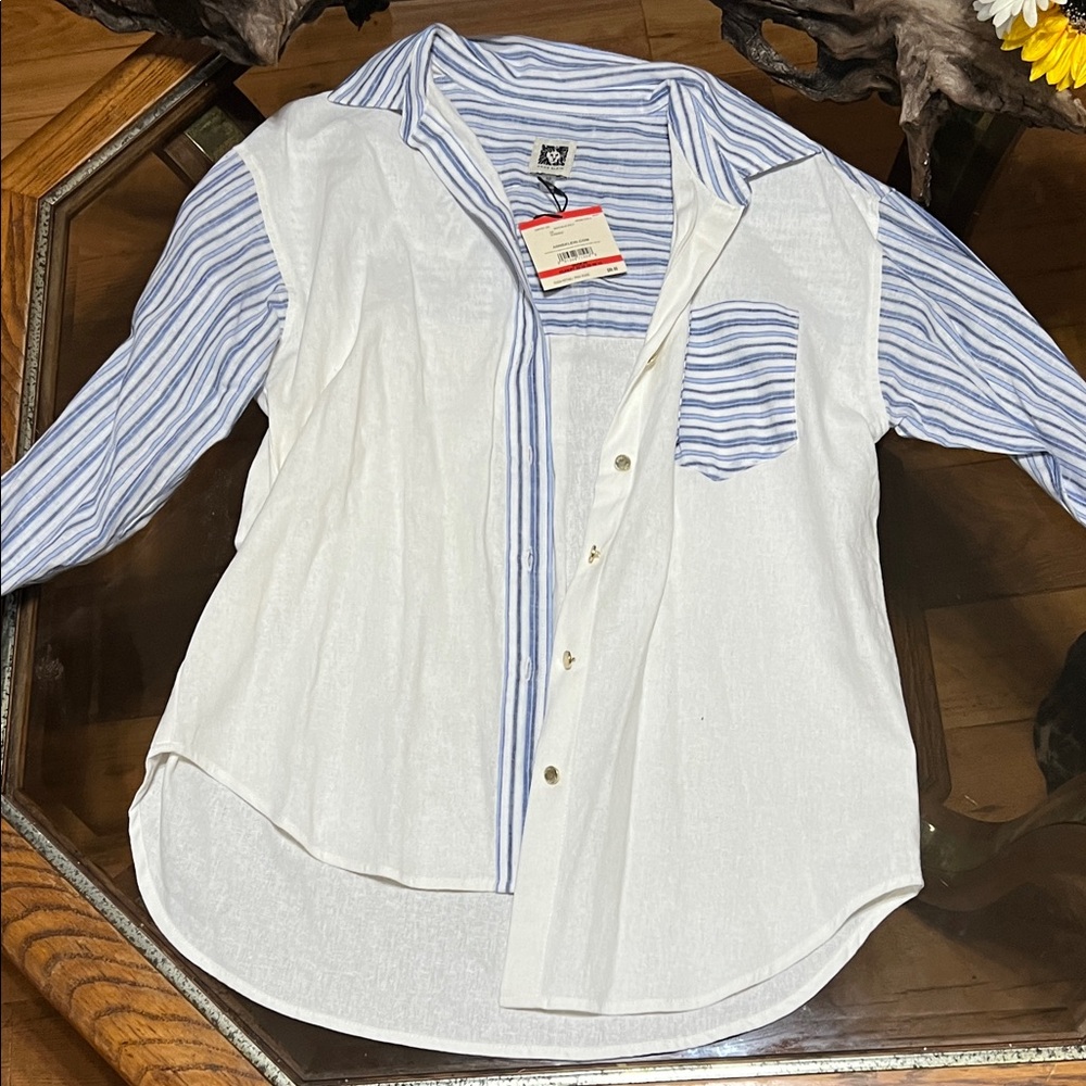 Anne Klein White and Blue Striped Jacket